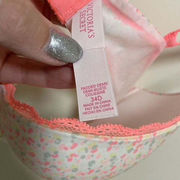 Vtg Victoria’s Secret Padded Push Demi Underwire Bra Size 34D Floral Lace Edge - Picture 6 of 8